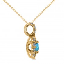 Round Blue Topaz & Diamond Halo Pendant Necklace 14k Yellow Gold (0.86ct)