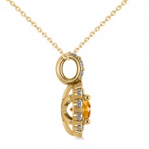 Round Citrine & Diamond Halo Pendant Necklace 14k Yellow Gold (0.70ct)