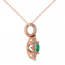 Round Emerald & Diamond Halo Pendant Necklace 14k Rose Gold (0.78ct)