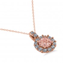 Round Pink Morganite & Diamond Halo Pendant Necklace 14k Rose Gold (0.70ct)