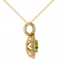 Round Peridot & Diamond Halo Pendant Necklace 14k Yellow Gold (0.80ct)
