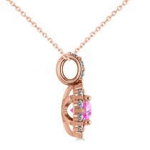 Round Pink Sapphire & Diamond Halo Pendant Necklace 14k Rose Gold (0.90ct)