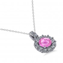 Round Pink Sapphire & Diamond Halo Pendant Necklace 14k White Gold (0.90ct)