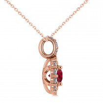 Round Ruby & Diamond Halo Pendant Necklace 14k Rose Gold (0.90ct)