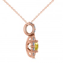 Round Yellow Sapphire & Diamond Halo Pendant Necklace 14k Rose Gold (0.90ct)