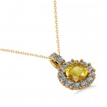 Round Yellow Sapphire & Diamond Halo Pendant Necklace 14k Yellow Gold (0.90ct)