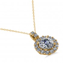 Round Diamond Halo Pendant Necklace 14k Yellow Gold (1.34ct)
