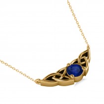 Celtic Round Blue Sapphire Pendant Necklace 14k Yellow Gold (0.60ct)