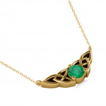 Celtic Round Emerald Pendant Necklace 14k Yellow Gold (0.48ct)