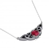 Celtic Round Ruby Pendant Necklace 14k White Gold (0.60ct)