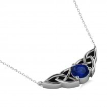 Celtic Round Blue Sapphire Pendant Necklace 14k White Gold (1.30ct)