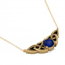 Celtic Round Blue Sapphire Pendant Necklace 14k Yellow Gold (1.30ct)