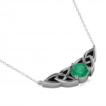 Celtic Round Emerald Pendant Necklace 14k White Gold (1.16ct)