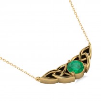 Celtic Round Emerald Pendant Necklace 14k Yellow Gold (1.16ct)