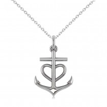 Anchor & Heart Pendant Necklace 14k White Gold