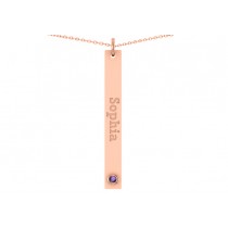 Name Engravable Amethyst Bar Pendant Necklace 14k Rose Gold (0.03ct)