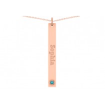 Name Engravable Blue Diamond Bar Pendant Necklace 14k Rose Gold
