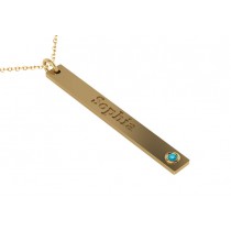 Name Engravable Blue Diamond Bar Pendant Necklace 14k Yellow Gold