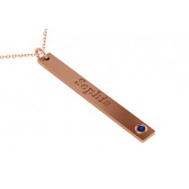 Name Engravable Blue Sapphire Bar Pendant Necklace 14k Rose Gold