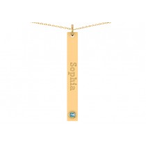Name Engravable Blue Topaz Bar Pendant Necklace 14k Yellow Gold