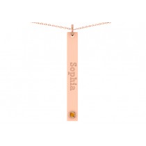 Name Engravable Citrine Bar Pendant Necklace 14k Rose Gold (0.03ct)