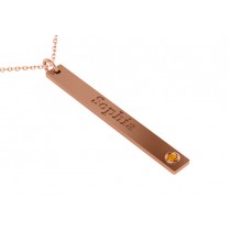 Name Engravable Citrine Bar Pendant Necklace 14k Rose Gold (0.03ct)