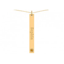 Name Engravable Citrine Bar Pendant Necklace 14k Yellow Gold (0.03ct)