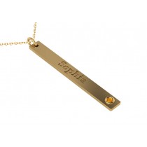 Name Engravable Citrine Bar Pendant Necklace 14k Yellow Gold (0.03ct)