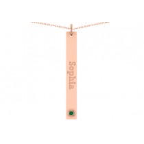 Name Engravable Emerald Bar Pendant Necklace 14k Rose Gold (0.03ct)
