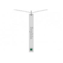 Name Engravable Emerald Bar Pendant Necklace 14k White Gold (0.03ct)