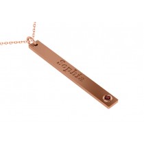 Name Engravable Garnet Bar Pendant Necklace 14k Rose Gold (0.03ct)