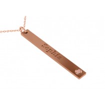 Name Engravable Morganite Bar Pendant Necklace 14k Rose Gold (0.03ct)