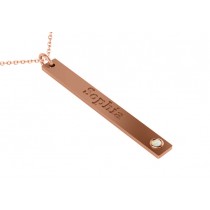 Name Engravable Opal Bar Pendant Necklace 14k Rose Gold (0.03ct)
