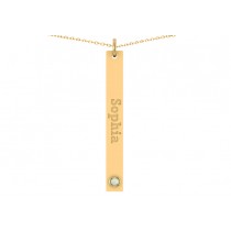 Name Engravable Opal Bar Pendant Necklace 14k Yellow Gold (0.03ct)