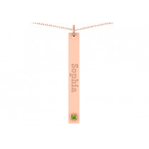 Name Engravable Peridot Bar Pendant Necklace 14k Rose Gold (0.03ct)