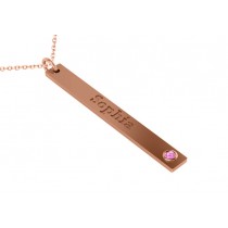 Name Engravable Pink Sapphire Bar Pendant Necklace 14k Rose Gold