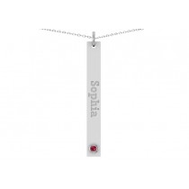 Name Engravable Ruby Bar Pendant Necklace 14k White Gold (0.03ct)