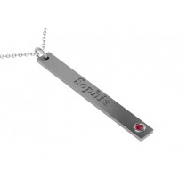 Name Engravable Ruby Bar Pendant Necklace 14k White Gold (0.03ct)