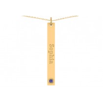 Name Engravable Tanzanite Bar Pendant Necklace 14k Yellow Gold (0.03ct)