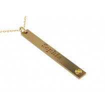 Name Engravable Yellow Sapphire Bar Pendant Necklace 14k Yellow Gold