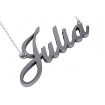 Personalized Script Font Nameplate Pendant Necklace Solid 14k White Gold