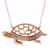 Turtle Diamond Accented Pendant Necklace 14k Rose Gold (0.14ct)