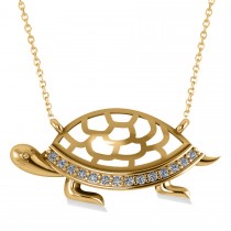 Turtle Diamond Accented Pendant Necklace 14k Yellow Gold (0.14ct)