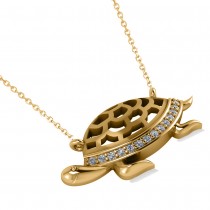 Turtle Diamond Accented Pendant Necklace 14k Yellow Gold (0.14ct)