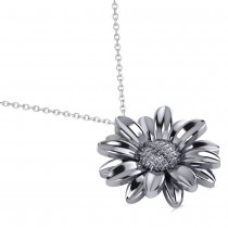 Multilayered Daisy Flower Pendant Necklace 14K White Gold