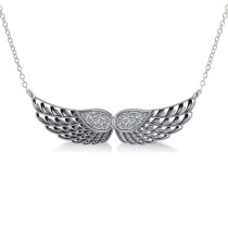 Diamond Angel Wings Pendant Necklace 14k White Gold (0.11ct)