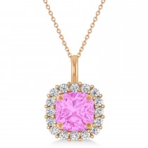 Cushion Cut Pink Sapphire & Diamond Halo Pendant 14k Rose Gold (0.92ct)