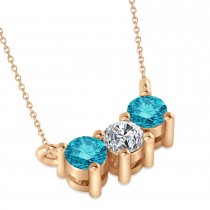 Three Stone Diamond & Blue Diamond Pendant Necklace 14k Rose Gold (0.45ct)