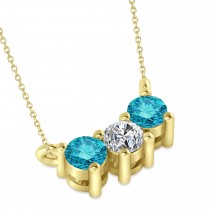 Three Stone Diamond & Blue Diamond Pendant Necklace 14k Yellow Gold (0.45ct)