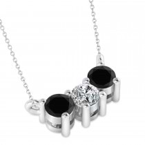 Three Stone Diamond & Black Diamond Pendant Necklace 14k White Gold (0.45ct)